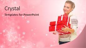  Presentation with boxes - Theme featuring 25 anniversary - young girl wth gift boxes background and a lemonade colored foreground