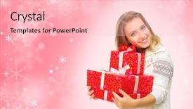  Presentation with boxes - Beautiful PPT theme featuring 25 anniversary - young smiling girl with gift backdrop and a lemonade colored foreground