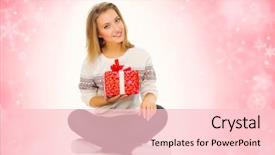  Presentation with young athletes box jumping - Slide set featuring 25 anniversary - young smiling girl with gift background and a  colored foreground