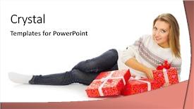  Presentation with boxes - Presentation design with 25 anniversary - young smiling girl with gift background and a white colored foreground