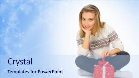  Presentation with gift - Presentation theme enhanced with 25 anniversary - young smiling girl with gift background and a sky blue colored foreground