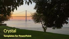  Presentation with bridge - PPT layouts having 25 april bridge in lisbon background and a tawny brown colored foreground