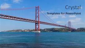  Presentation with suspension bridge - Colorful presentation design enhanced with 25-de-abril-bridge-ponte backdrop and a teal colored foreground