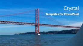  Presentation with suspension bridge - PPT theme enhanced with 25-de-abril-bridge-ponte background and a teal colored foreground