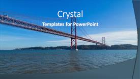  Presentation with suspension bridge - Amazing PPT theme having 25-de-abril-bridge-ponte backdrop and a teal colored foreground