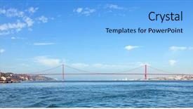  Presentation with crossing bridge - PPT theme having cities crossing the tagus river background and a light blue colored foreground