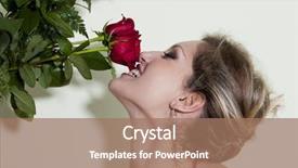  Presentation with anniversary - Beautiful presentation theme featuring 25 years anniversary - attractive woman with red roses backdrop and a coral colored foreground