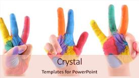  Presentation with colorful hands - PPT theme featuring news concept circuit board with word technology news 3d render background and a gray colored foreground