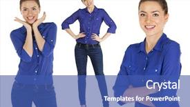  Presentation with women - Amazing PPT theme having 3 21 - close up portrait backdrop and a ocean colored foreground