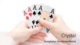  Presentation with deck of playing cards - Presentation theme consisting of 3 21 - woman hands holding playing cards background and a lemonade colored foreground