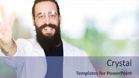  Presentation with long hair man - Colorful slide set enhanced with up with fingers number three backdrop and a light blue colored foreground