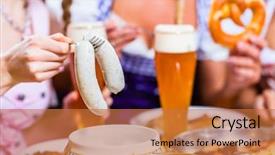  Presentation with restaurant - PPT layouts consisting of three bears - girls in bavarian restaurant having background and a coral colored foreground