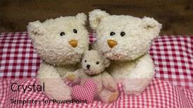  Presentation with baby bear - Cool new slide set with three bears - happy teddy bear family backdrop and a coral colored foreground