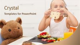  Presentation with healthy snack - Cool new presentation theme with three bears - little girl making a sandwich backdrop and a sky blue colored foreground
