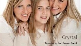  Presentation with smiling kids at summer camp - PPT theme enhanced with 3-blond-sisters-of-different background and a coral colored foreground