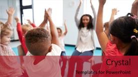  Presentation with school children - Audience pleasing slide set consisting of 3 circles - class of infant school children backdrop and a crimson colored foreground