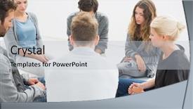  Presentation with group therapy - Amazing presentation design having 3 circles - group therapy in session sitting backdrop and a light gray colored foreground