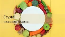  Presentation with yellow wood - Slides with 3 circles - health food for vegans background and a yellow colored foreground