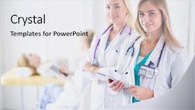  Presentation with army forces female - Slides enhanced with 3 circles - portrait of three confident female background and a white colored foreground