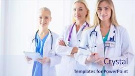  Presentation with army forces female - Audience pleasing slide deck consisting of 3 circles - portrait of three confident female backdrop and a sky blue colored foreground