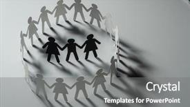  Presentation with people conflict - Amazing slide set having 3 circles - three human paper figures surrounded backdrop and a gray colored foreground