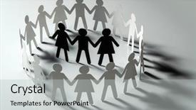  Presentation with people conflict - Beautiful slide set featuring 3 circles - three human paper figures surrounded backdrop and a light gray colored foreground