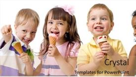  Presentation with ice cream - Presentation with 3 colors - kids group eating ice cream background and a coral colored foreground