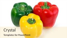  Presentation with vegetables coconut - Presentation theme consisting of 3 colors - three colored peppers vegetables isolated background and a yellow colored foreground