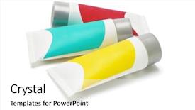  Presentation with labels - Beautiful PPT layouts featuring 3 colors - three cosmetic tubes with colorful backdrop and a white colored foreground