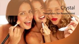  Presentation with makeup fashion model applying lipstick - Audience pleasing presentation theme consisting of 3 colors - three young women applying makeup backdrop and a coral colored foreground