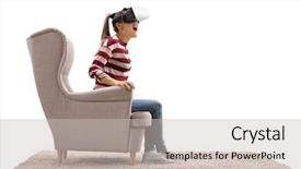  Presentation with woman in sea - Beautiful presentation design featuring 3 d - amazed young woman seated backdrop and a light gray colored foreground