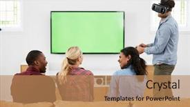  Presentation with virtual reality - Colorful slides enhanced with 3 d - friends playing computer game backdrop and a coral colored foreground