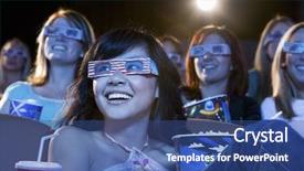  Presentation with movie or theatre curtain - Slide set having 3 d - happy multiethnic young women watching background and a ocean colored foreground