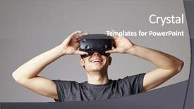 Presentation with virtual reality - Presentation theme enhanced with 3 d - young man wearing virtual reality background and a gray colored foreground