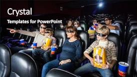  Presentation with movie theater - Beautiful slides featuring 3 d house - families having snacks while watching backdrop and a black colored foreground