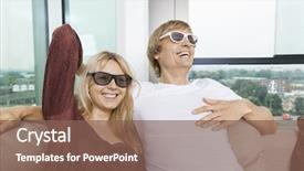  Presentation with broken home upset couple - Presentation theme consisting of 3 d house - happy couple wearing 3d glasses background and a violet colored foreground