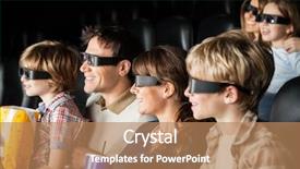  Presentation with movie theater - Beautiful presentation theme featuring 3 d house - happy families with snacks watching backdrop and a coral colored foreground