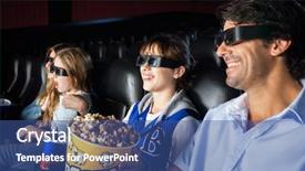  Presentation with movie theater - Colorful presentation design enhanced with 3 d house - happy family of four enjoying backdrop and a ocean colored foreground