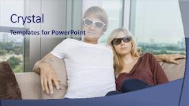  Presentation with glasses - Amazing presentation having 3 d house - relaxed couple wearing 3d glasses backdrop and a sky blue colored foreground