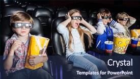  Presentation with movie theater - Colorful PPT layouts enhanced with 3 d house - scared girl screaming while watching backdrop and a navy blue colored foreground