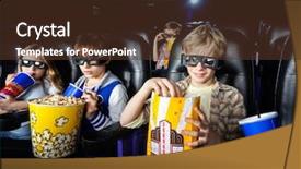 Presentation with movie theater - Theme having 3 d house - siblings having snacks while watching background and a tawny brown colored foreground