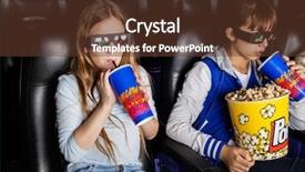  Presentation with movie theater - Amazing theme having 3 d house - sisters having snacks while watching backdrop and a tawny brown colored foreground