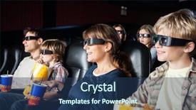  Presentation with movie theater - Cool new PPT layouts with 3 d house - smiling families with snacks watching backdrop and a ocean colored foreground