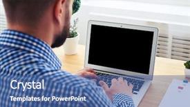  Presentation with shot - Audience pleasing PPT theme consisting of 3 d man typing - cropped shot of male backdrop and a ocean colored foreground