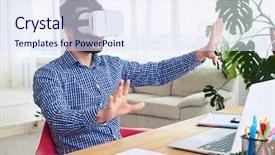  Presentation with shot - PPT theme featuring 3 d man typing - mid shot of attractive sir background and a sky blue colored foreground