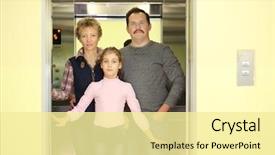 Presentation with elevator - Beautiful PPT layouts featuring 3 doors open - portrait of a family backdrop and a blonde colored foreground