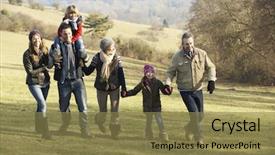  Presentation with winter walk by stream - Presentation theme featuring 3 generation family on country background and a coral colored foreground