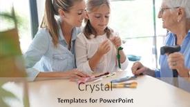  Presentation with generation - Presentation theme featuring 3-generation-family playing together at home background and a soft green colored foreground