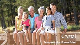  Presentation with generation - PPT theme with 3 generation family sitting background and a coral colored foreground