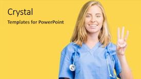  Presentation with young woman wearing boxer gloves - Theme consisting of 3 ideas - beautiful young doctor woman wearing background and a yellow colored foreground